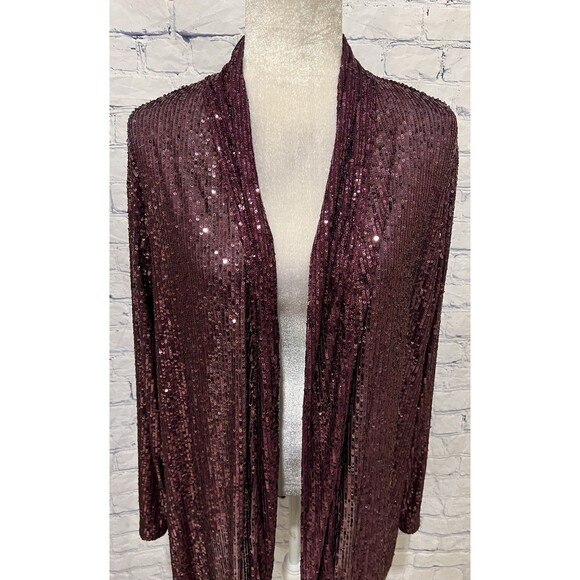 NWT ANNE KLEIN Women’s Sequin Draped Open Front Cardigan Deep Plum Size XL $149 - Picture 3 of 11